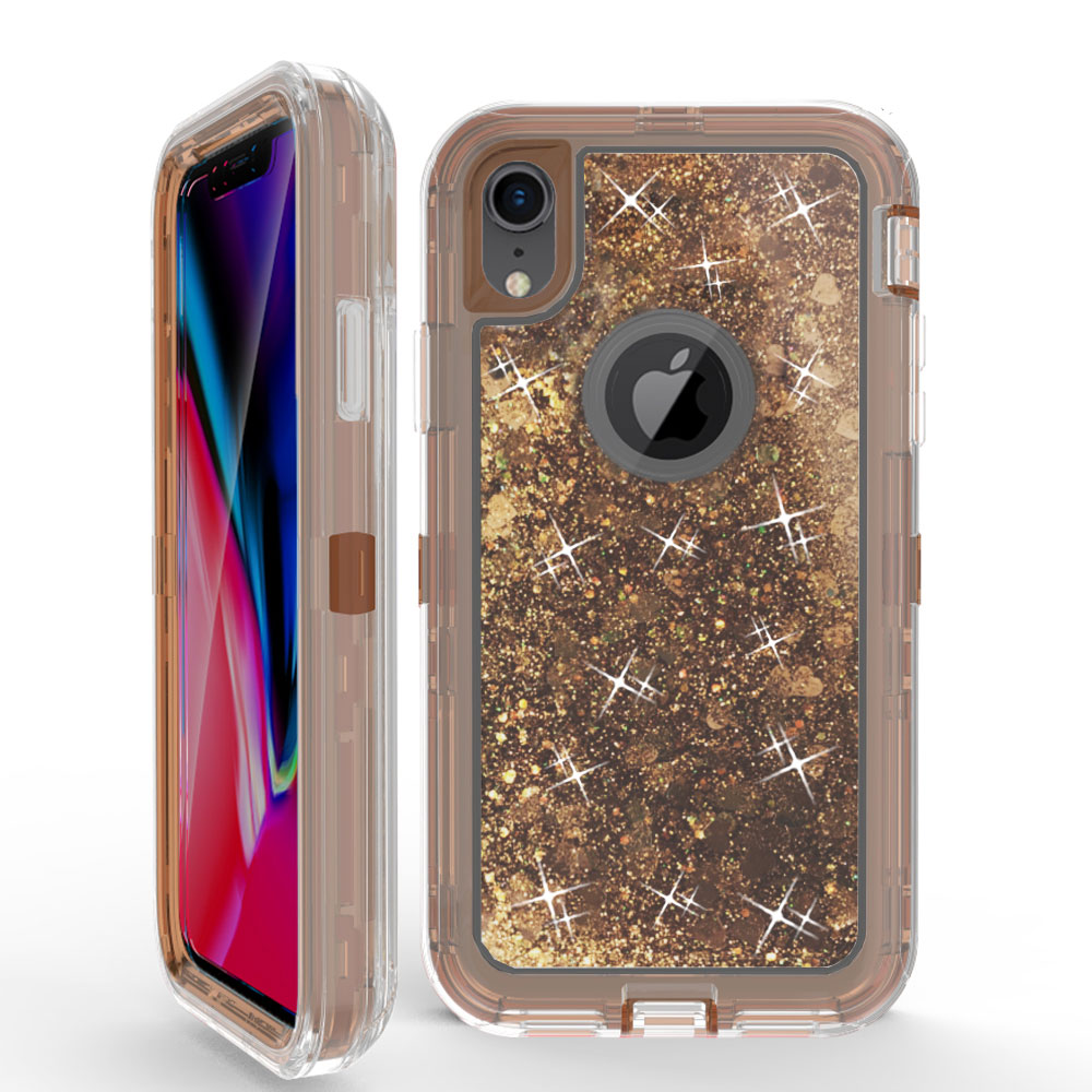 iPHONE Xs Max Star Dust Clear Liquid Armor Robot Case(Champagne Gold)